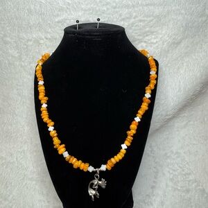 Spiny Oyster and Pearl Crosses Beaded Necklace with Sterling Silver Kokopelli